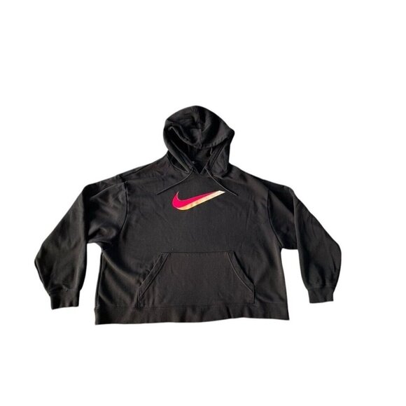 Nike Icon Clash Fleece Black Crop Hoodie Women's Sz 1X Pink Yellow Double Swoosh - Picture 9 of 9